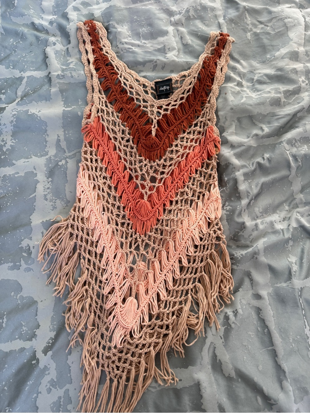Daytrip Buckle Crochet Fringe Boho Festival Vest Top Size Small